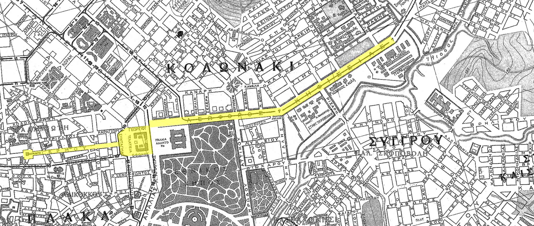 παλαιός οδικός χάρτης της Αθήνας 